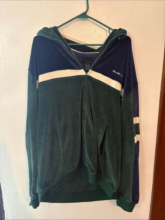 bill blass Tops - Billblass Green, Navy & Cream Velour Zip Jacket Hoodie